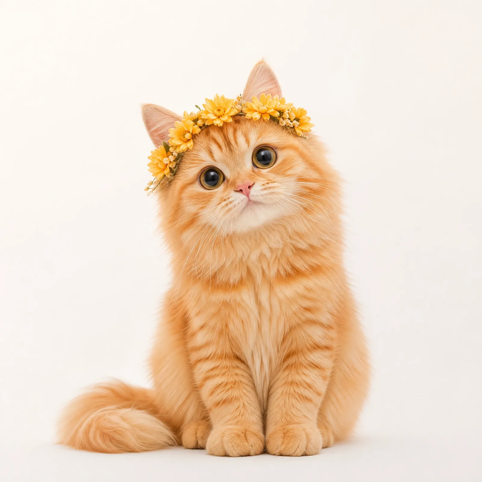戴着亮黄色花环的橘猫定妆照